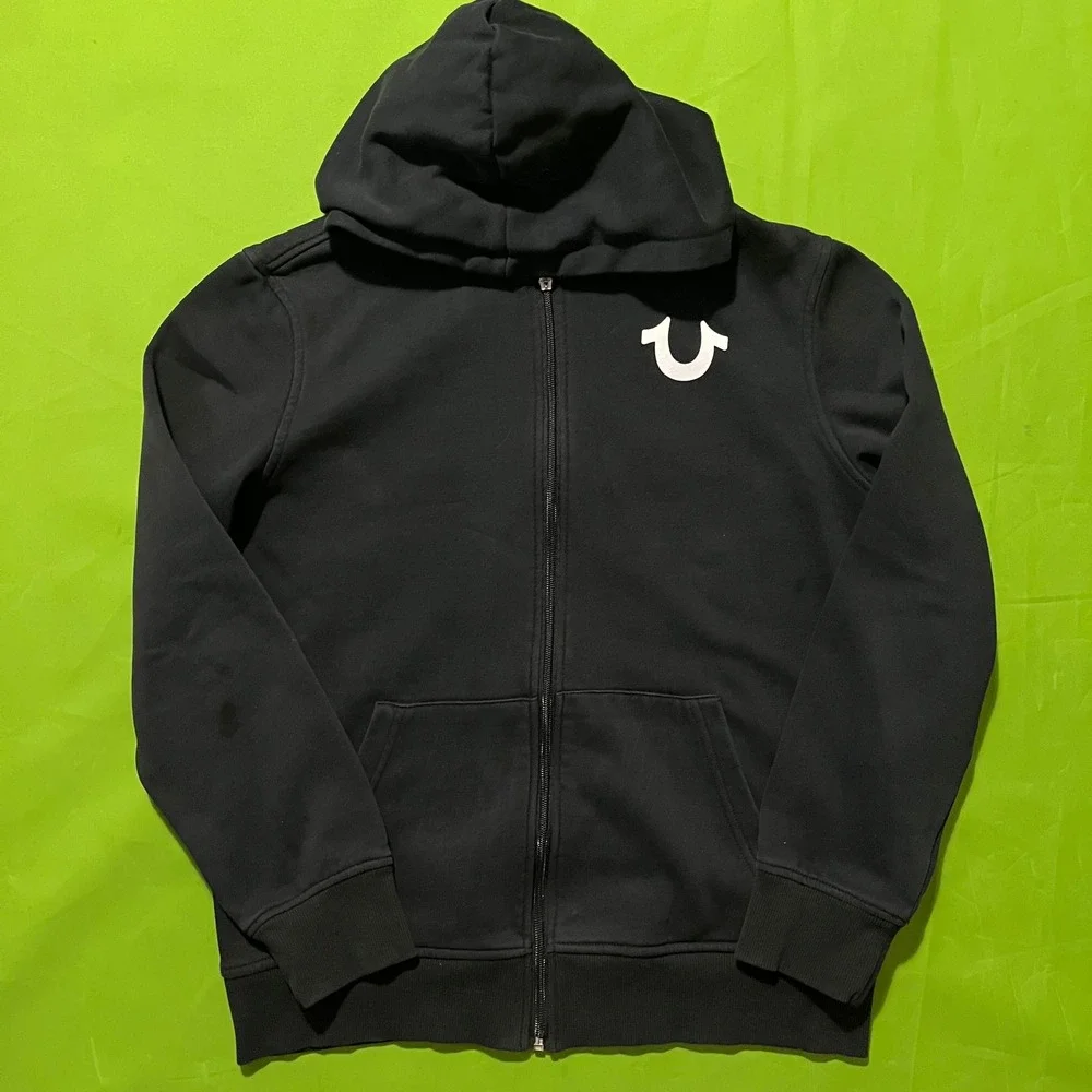SMALL True Religion Mens Black Buddha Logo Full Zip Hoodie Sweatshirt